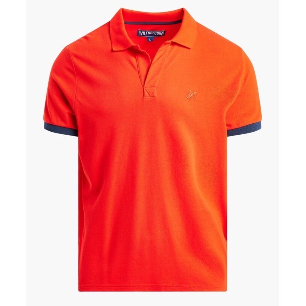 Vilebrequin Polo Shirt Mens Medium Orange Navy Blue Casual Golf Athletic Preppy